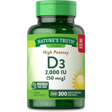 Natures Truth High Potency Vitamin D3, 2,000 IU Softgels, 300 Ea