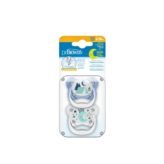 dr browns prevent contoured glow in the dark pacifier 6 18m blue